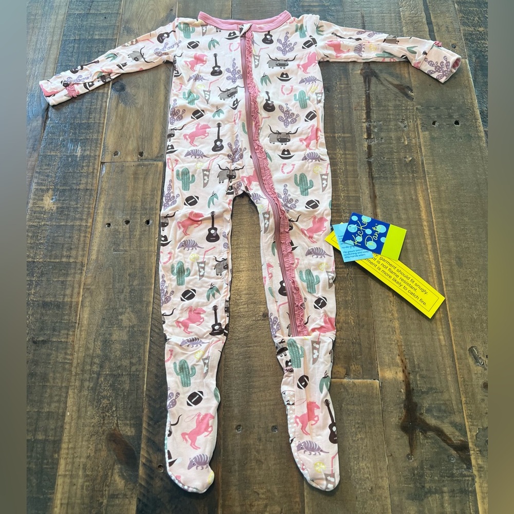 Kickee Pants size 12/18 months Ruffle zip footie new peach blossom rodeo